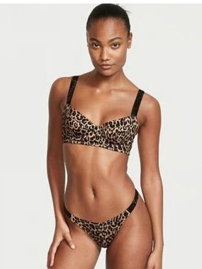 34D Victoria's Secret Swim Shine Strap Logo Strappy Bikini set, Top Push Up